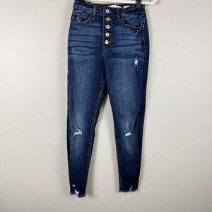 Kancan Jeans Womens 25 Button Fly Raw Hem Skinny Medium Wash Estilo Hi-rise